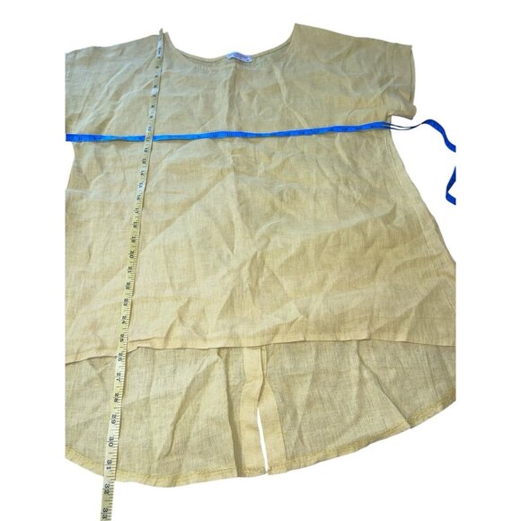 Terzo Millennio Womens Medium Yellow 100% Linen Blouse Tunic Button Back - Picture 5 of 10